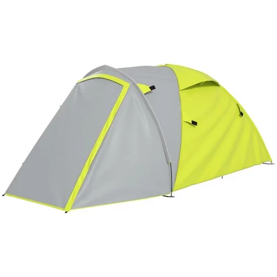 Image of Outsunny 2 Man Camping Tent, Dome Tent with Bedroom and Living Room, 2000mm Waterproof, Portable Bag, for Fishing Hiking Festival, Yellow