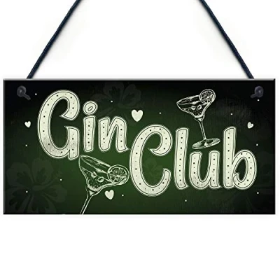 Image of RED OCEAN Gin Club &amp; Tonic Sign Garden Shed Home Bar Pub Kitchen Plaque Friendship Gift