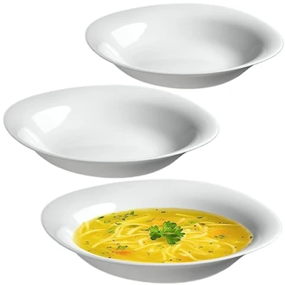 Image of KADAX Soup Plates, Tempered Glass Bowl, Dishwasher Safe Pasta Plate, White Salad Deep Plate for Soups, Pasta, (White, 23 cm/3 Pack)