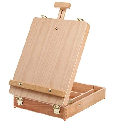 Image of DEAYOU Wood Tabletop Easel Storage Box, Beechwood Portable Sketchbox for Painting, Adjustable Wooden Desktop Drawing Case Art Supplies, Painters, Adult, Student, Artist, Beginner