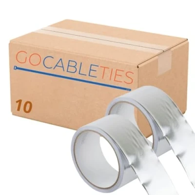 Image of Gocableties Aluminium Foil Tape, 48mm (2&quot;) x 10m, Ten Roll Bulk Pack Adhesive Insulation Tape for Insulating, HVAC Repair, Sealing Ducts, and Pipework, 10 Rolls