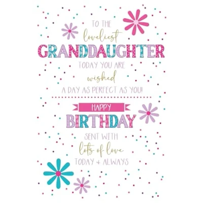 Image of Cherry Orchard Loveliest Granddaughter Birthday Card Balloons, Dots, Love &amp; Celebration Gold Foil Embossed Finish