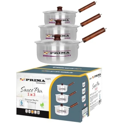Image of 6 Pcs Prima Saucepan Cookware Set Silver with Lid &amp; Handle Home Kitchen Steel Cooking Pot Chef Healthy Food Cooker 182022cm UK Free P&amp;P
