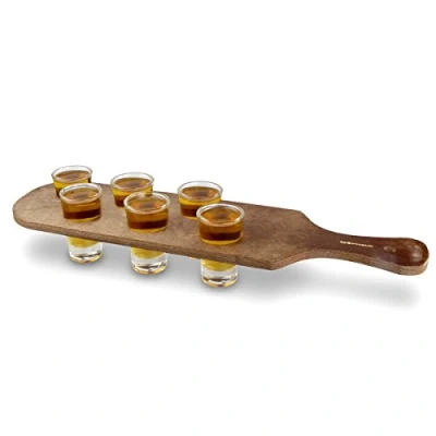 Image of bar@drinkstuff Pine Shot Paddle Board with 6 City Glasses Drinks