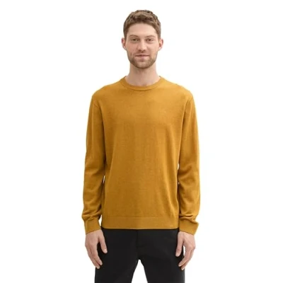 Image of TOM TAILOR Men&#039;s 1039810 Pullover Sweater, 36292 Mustard Melange, L
