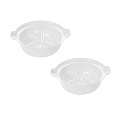 Image of Deep Colander Food Strainer 30 cm Large with Side Handles Basket for Vegetable Wash Sink (White X2)