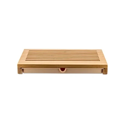 Image of Alessi GAG02 Sbriciola Bamboo Cutting Board with Crumble Collection Drawer , Brown