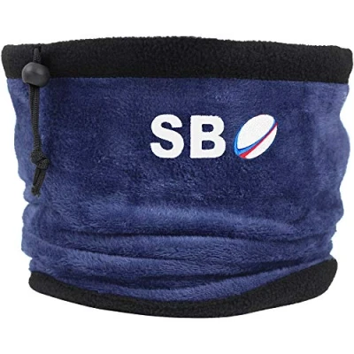 Image of TeddyTs Boy&#039;s Personalised Rugby Initials Fleece Sports Snood with Adjustable Toggle (Navy Blue)