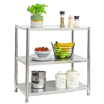 Image of shelfr 3 Tier Stainless Steel Shelf up to 120kg Heavy Duty Shelving Unit 74x41x80 Indoor &amp; Outdoor Storage Free Standing Shelves Kitchen Metal Rack Garage Racking
