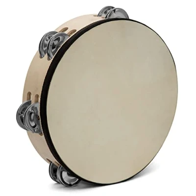 Image of TIGER TAM98 08 BK 8&quot; 20cm Wooden Tambourine Double Row of Jingles Natural
