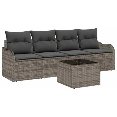 Image of vidaXL 5 Piece Garden Sofa Set with Cushions Grey Poly Rattan