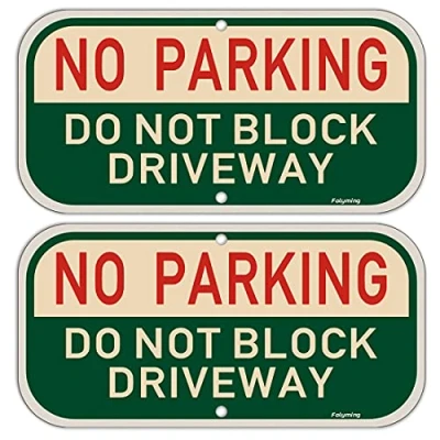 Image of No Parking Do Not Block Driveway Sign 12 x 6 Inches Active Metal Reflective Rust Aluminum Weatherproof Fade Resistant UV Protected Easy Mounting Indoor Outdoor Use 2 Pack