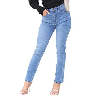 Image of BRAND KRUZE Womens Jeans High Waisted Straight Leg Slim Fit Denim Pants KZL106 Light Blue 14