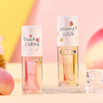 Image of Pakivs 2Pcs Plumping lip Oil Set,Hydrating Gloss Peach Honey Long Lasting Moisturizing Balm for lightening lines