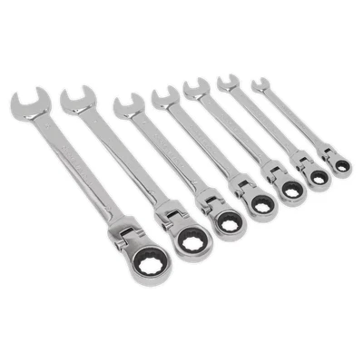 Image of Sealey S01143 Metric Flexible Head Ratchet Combination Spanner Set, 7 Pieces
