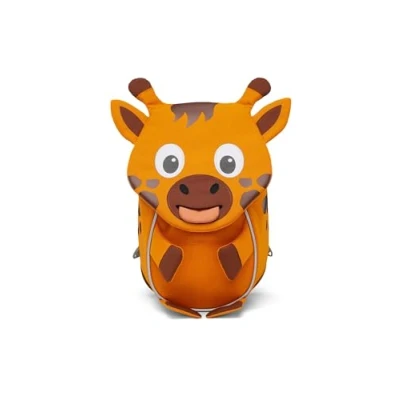 Image of Affenzahn Little Friend Nursery Backpack for 1 3 Years Old Ergonomic Reflective Pull Tongue with Name Plate, Giraffe Orange, standard size, Modern