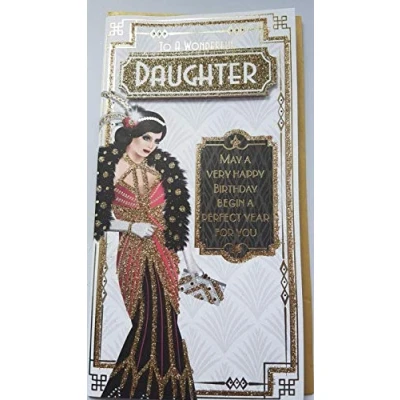 Image of Art Deco 1920&#039;s Flapper Lady Wonderful Daughter Glittered Slim Birthday Card