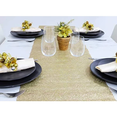 Image of Toyland® 150cm x 33cm Mesh Table Runner Everyday/Christmas Tableware (Gold)
