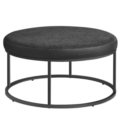 Image of SONGMICS HOME LUIZ Collection Ottoman, Round Coffee, Footstool, Reversible Top, Padded Seat, Side Table, Minimalist, Steel Frame, Holds up to 300 kg, for Living Room, Ink Black LOM078B51, 78D