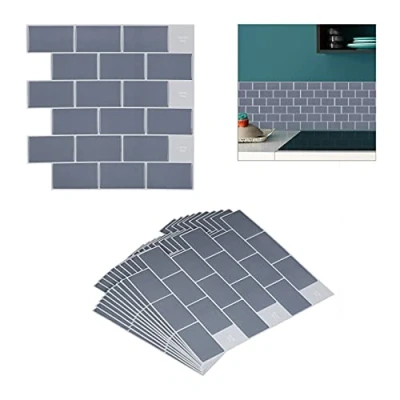 Image of Relaxdays Tile Stickers, Set of 10, Self Adhesive, Kitchen &amp; Bathroom, 30.5 x cm, 3D, Subway, Underground, Grey