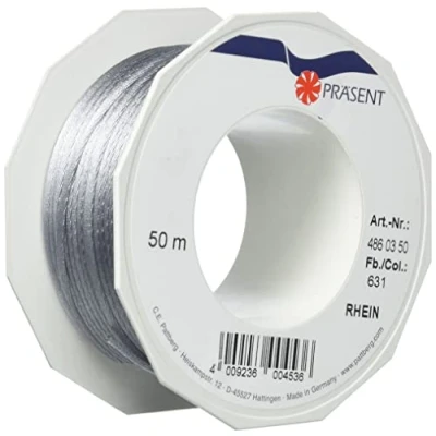 Image of C.E. Pattberg RHEIN Cord Ribbon silver, 50 m Braided For Wrapping Gifts, Parcels, and Presents, 3 mm Width, Accessories Decorating Handicrafts Tear Resistant Decorative