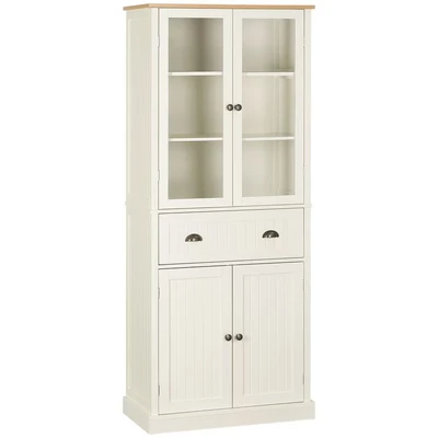 Image of HOMCOM Freestanding Kitchen Cupboard, 5 tier Storage Cabinet with Adjustable Shelves and Drawer for Living Room, Dining Cream White