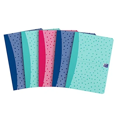Image of Oxford A5 Exercise Books, 8mm Lined, 80 Pages, Assorted Colours, Pack of 5