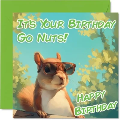 Image of Funny Birthday Cards for Women Men Cool Squirrel Sunglasses Happy Card Mum Dad Brother Sister Uncle Auntie Cousin Grandad Nanny Friend 145mm x Joke Pun Greeting