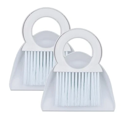Image of Relaxdays Mini Dustpan and Brush, Set of 2, Table Broom, Cleaning Equipment, Kitchen &amp; Camping, Hanging, Plastic, White, 4.5 x 18 19 cm