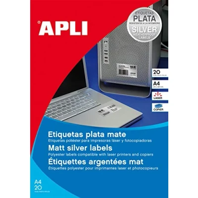 Image of APLI 12974 Silver Metallic Labels 210 x 297 mm 100 Sheets