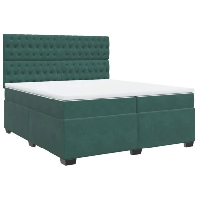 Image of vidaXL Box Spring Bed with Mattress Dark Green 200x200 cm Velvet