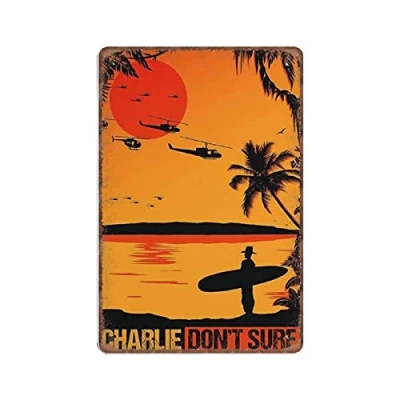 Image of DAIERCY Charlie Don&#039;t Surf Tin Signs Funny Vintage Metal Sign Plaqu Poster Wall Art Pub Bar Kitchen Garden Bathroom Home Decor, 140 X 200 mm