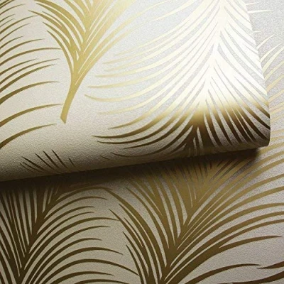 Image of Holden Metallic Feather Pattern Wallpaper Leaf Motif Modern Textured 50080