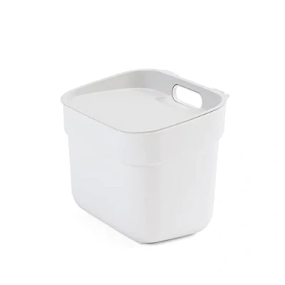 Image of Curver Ready to Collect 100% Recycled 5L Kitchen Accessories Recycling Lift Top Bin White Light Grey Lid