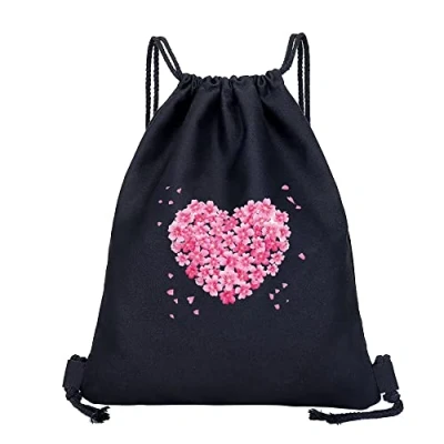 Image of Drawstring Gym Bag, String Swim PE Bag,Large Sports Backpack Bags for Women Men, Travel Beach School Bag with Waterproof Kids,Boys,Girls Men (Heart Flower)