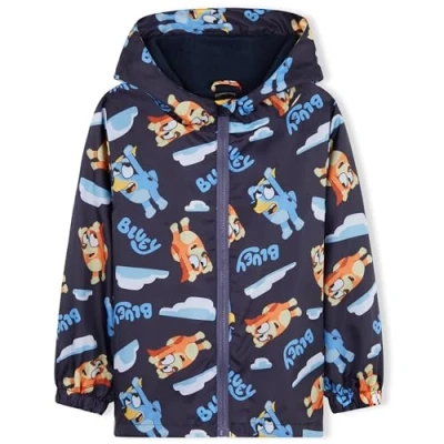 Image of Bluey Girls Raincoat with Hood, Waterproof Fleece Lined Coat Kids Outdoor Rainwear Hooded Jacket (Navy, 5 6 Years)