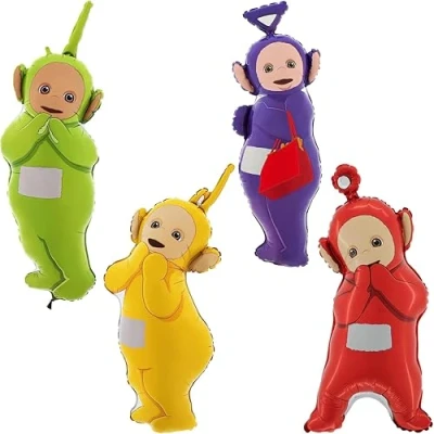 Image of Toyland® Pack of 4 81cm (32&quot;) Teletubbies Shaped Foil Balloons Tinky Winky, Dipsy, Lala &amp; Po Children&#039;s Party Decorations