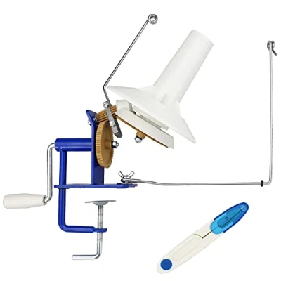 Image of LAMXD Needlecraft Large Jumbo Metal Yarn/Wool/String/Fiber Ball Winder Hand Operated,10 Ounce,with Thread Cutter Scissors