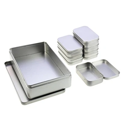 Image of LJY Rectangular Metal Empty Tins Containers Basic Necessities Home Storage Organizer Set, Mixed Sizes, Including 1pc Large + 8pcs Small Boxes