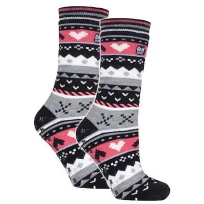 Image of HEAT HOLDERS 2 Pack Ladies Slipper Socks with Grippers Anti slip Warming Winter Warm Non Women (4 8, Black/Coral)
