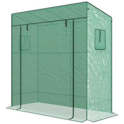 Image of Outsunny Lean To Greenhouse Portable Walk In Tomato Growhouse with Roll Up Door Green