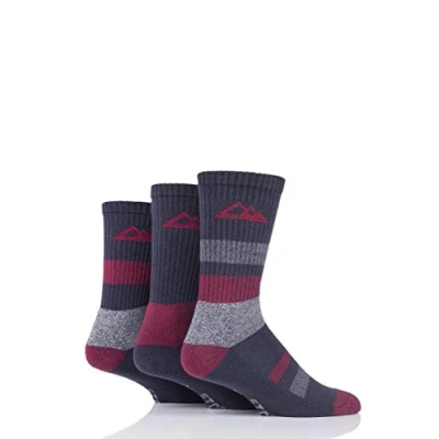 Image of 3 Pair Charcoal / Berry Striped Boot Socks Men&#039;s 6 11 Mens Storm Bloc