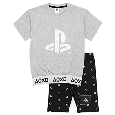 Image of PlayStation Pyjamas Girls T Shirt With Cycle Shorts OR Trousers Sporty Gamer PJs 9 10 Years
