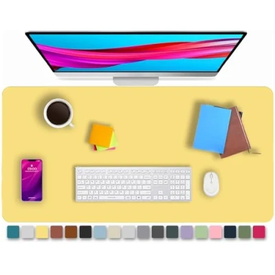 Image of KKTECH Leather Desk Pad, Non Slip, Mouse Premium Office Table Writing Mat for Laptop Writing, Waterproof (Yellow, 60 x 35)