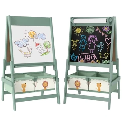 Image of AIYAPLAY 3 in 1 Kids Easel, Double Sided Art Easel with Paper Roll, Green