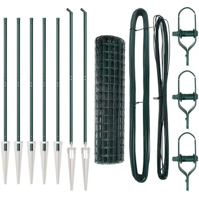Image of vidaXL Euro Fence with 7 Spike Posts 1.4x10 m Galvanised Steel Green