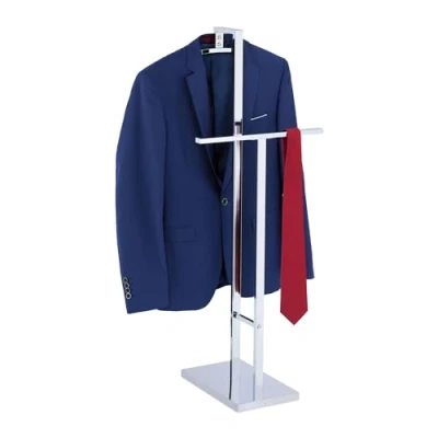 Image of Relaxdays Valet Stand, for Shirts &amp; Pants, Steel, Freestanding Clothes Rail, Men and Women, 112 x 47 20 cm, Silver, 102 46 32 cm