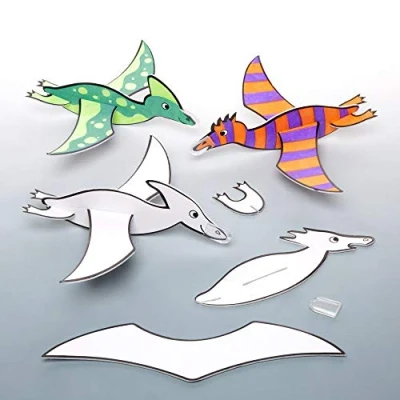 Image of Baker Ross AW579 Make Your Own Dinosaur Flying Gliders, Arts and Crafts for Kids to Colour in, Party Bag Fillers, Games Prizes (Pack of 8), White