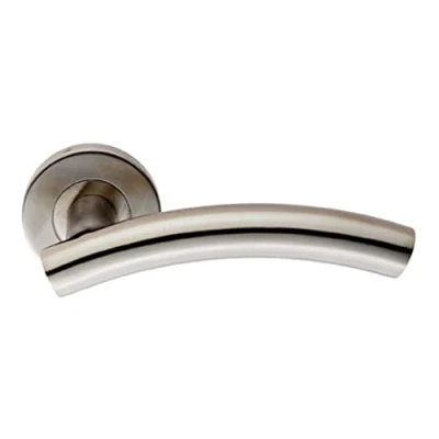 Image of Carlisle Brass Curved 19mm Dia. Lever on Concealed Fix Sprung Round Rose in Satin Stainless Steel, Silver, 17.2 x 15.6 5.6 cm