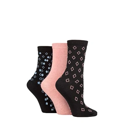 Image of Women&#039;s 3 Pair SOCKSHOP TORE 100% Recycled Diamonds Cotton Socks Black 4 8 Ladies